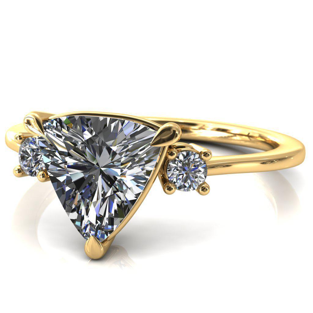 Poppy Trillion Moissanite 4 Claw Prong 2 Rail Basket Round Sidestones Inverted Cathedral Engagement Ring-FIRE & BRILLIANCE