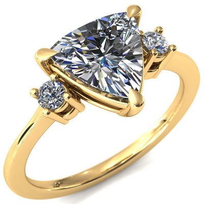 Poppy Trillion Moissanite 4 Claw Prong 2 Rail Basket Round Sidestones Inverted Cathedral Engagement Ring-FIRE & BRILLIANCE