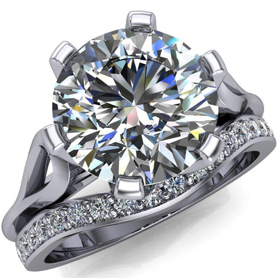 Portia Round Moissanite 6 Prong Split Shank Ring-Custom-Made Jewelry-Fire & Brilliance ®