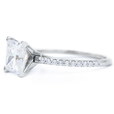 Princess Moissanite 4 Prongs Diamond Accent Ice Cathedral Solitaire Ring-Solitaire Ring-Fire & Brilliance ®