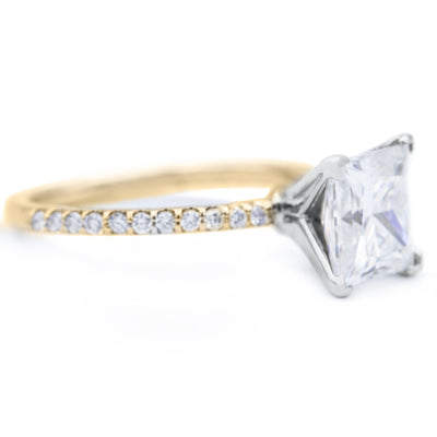 Princess Moissanite 4 Prongs Diamond Accent Ice Solitaire Ring-Solitaire Ring-Fire & Brilliance ®