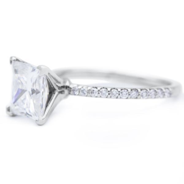 Princess Moissanite 4 Prongs Diamond Accent Ice Solitaire Ring-Solitaire Ring-Fire & Brilliance ®