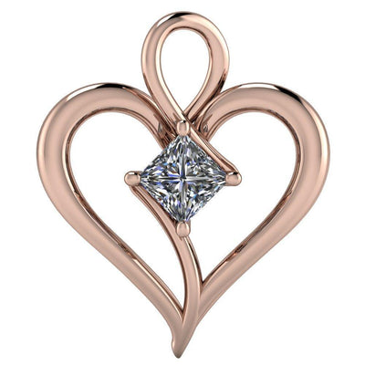 Princess/Square Moissanite 4 Prong Solitaire Heart Pendant-Pendants-Fire & Brilliance ®