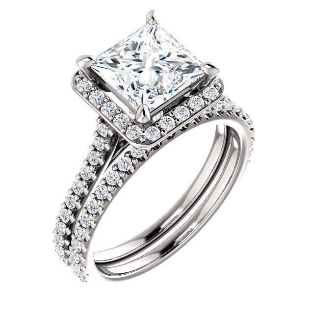 Princess/Square Moissanite Diamond Accent Ice Halo Bezel Ring-Custom-Made Jewelry-Fire & Brilliance ®