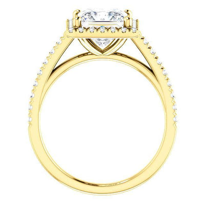 Princess/Square Moissanite Diamond Accent Ice Halo Cathedral Ring-Custom-Made Jewelry-Fire & Brilliance ®