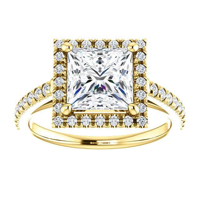 Princess/Square Moissanite Diamond Accent Ice Halo Cathedral Ring-Custom-Made Jewelry-Fire & Brilliance ®