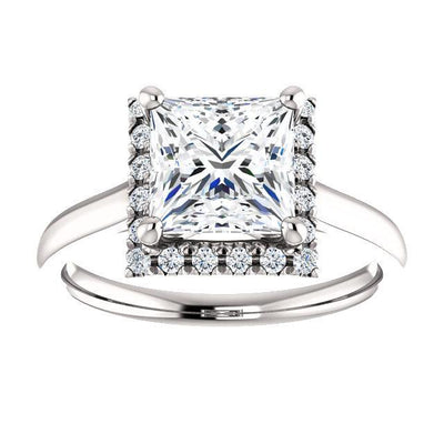 Princess/Square Moissanite Diamond Accent Ice Halo French-Set Ring-Custom-Made Jewelry-Fire & Brilliance ®