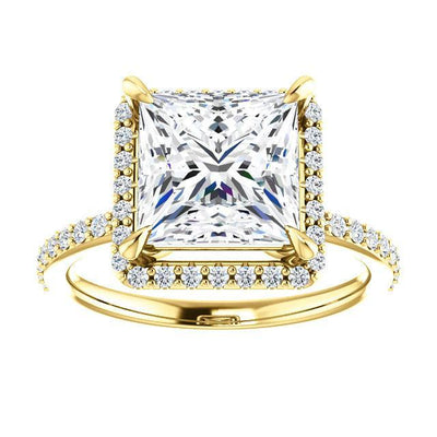 Princess/Square Moissanite Diamond Accent Ice Halo Ring-Custom-Made Jewelry-Fire & Brilliance ®