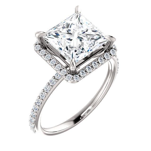 Princess/Square Moissanite Diamond Accent Ice Halo Ring-Custom-Made Jewelry-Fire & Brilliance ®