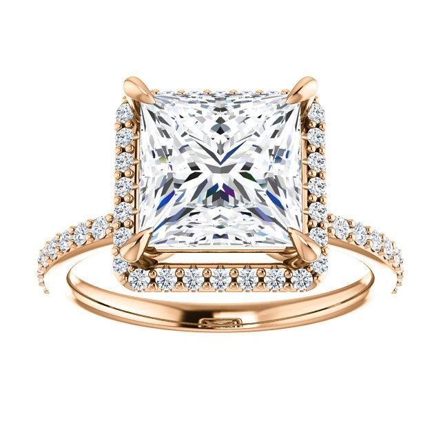 Princess/Square Moissanite Diamond Accent Ice Halo Ring-Custom-Made Jewelry-Fire & Brilliance ®