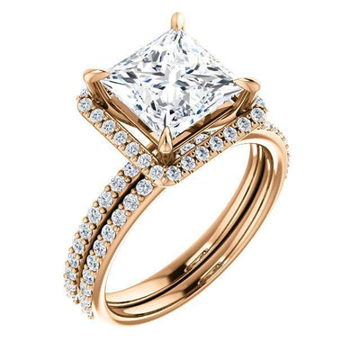 Princess/Square Moissanite Diamond Accent Ice Halo Ring-Custom-Made Jewelry-Fire & Brilliance ®