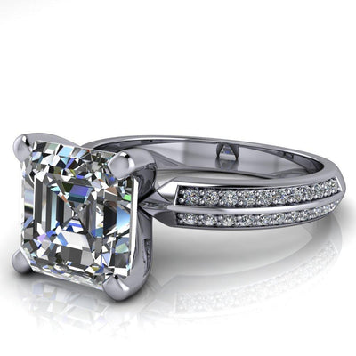 Priscilla Asscher Moissanite 4 Prong Double Channel Shank Engagement Ring-Custom-Made Jewelry-Fire & Brilliance ®