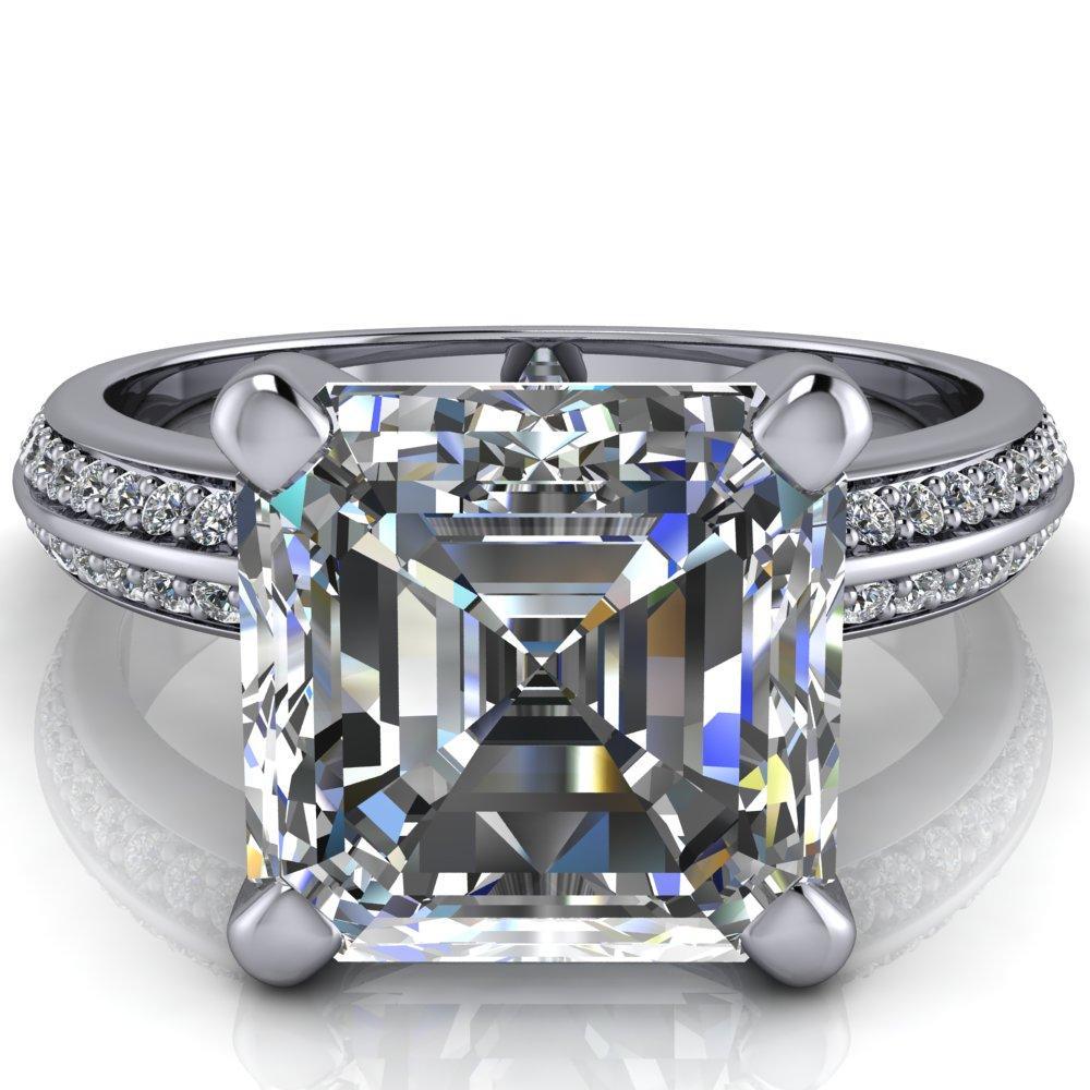 Priscilla Asscher Moissanite 4 Prong Double Channel Shank Engagement Ring-Custom-Made Jewelry-Fire & Brilliance ®