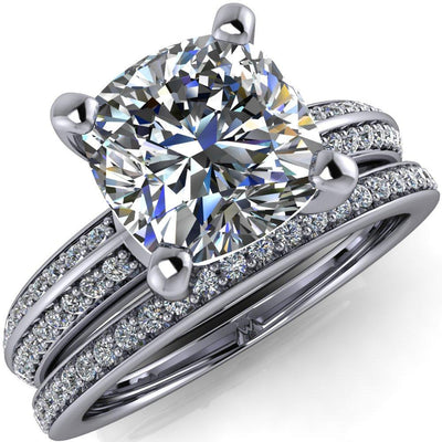 Priscilla Cushion Moissanite 4 Prong Double Channel Shank Engagement Ring-Custom-Made Jewelry-Fire & Brilliance ®
