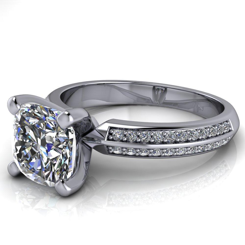 Priscilla Cushion Moissanite 4 Prong Double Channel Shank Engagement Ring-Custom-Made Jewelry-Fire & Brilliance ®