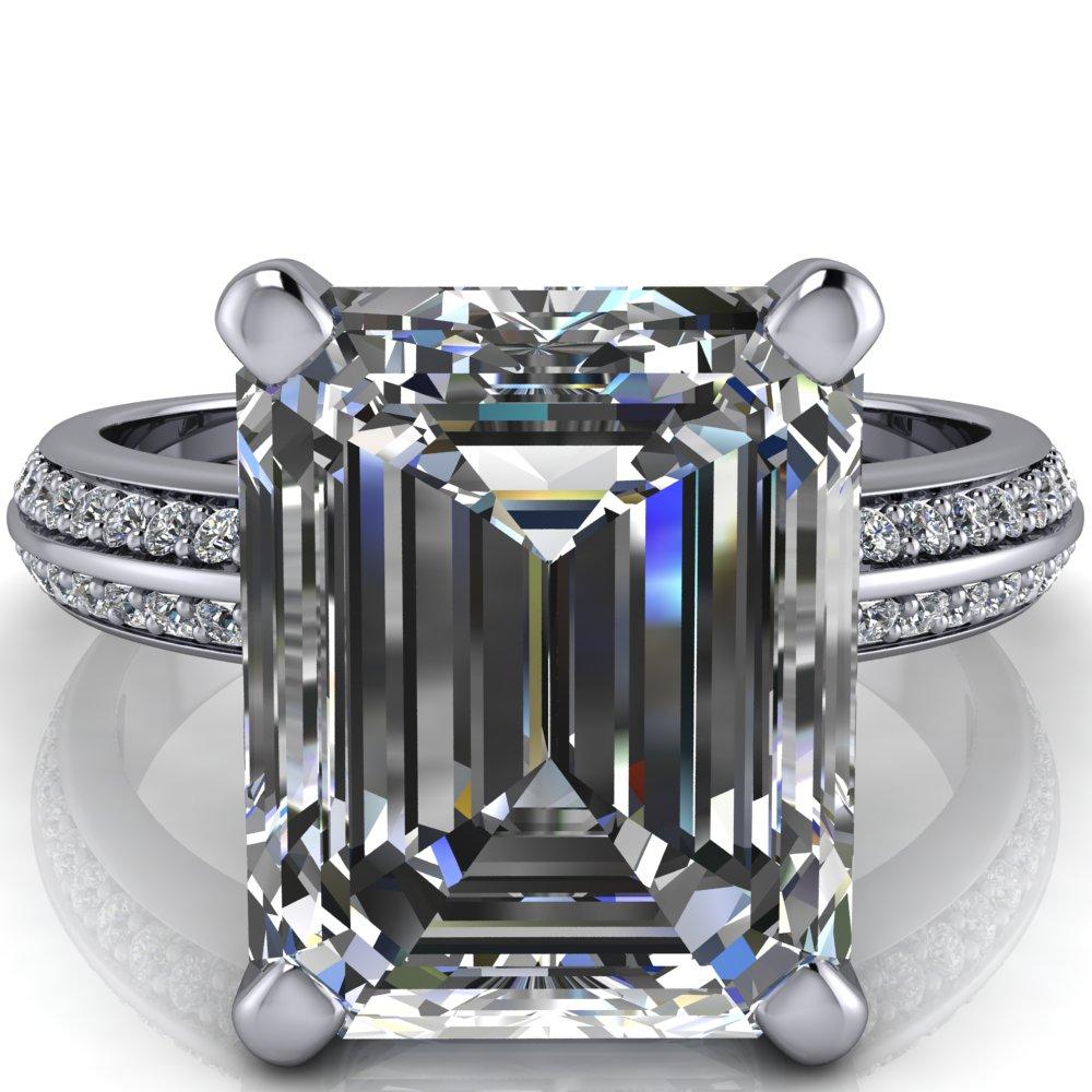 Priscilla Emerald Moissanite 4 Prong Double Channel Shank Engagement Ring-Custom-Made Jewelry-Fire & Brilliance ®