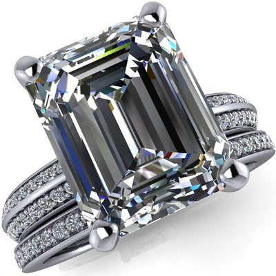 Priscilla Emerald Moissanite 4 Prong Double Channel Shank Engagement Ring-Custom-Made Jewelry-Fire & Brilliance ®