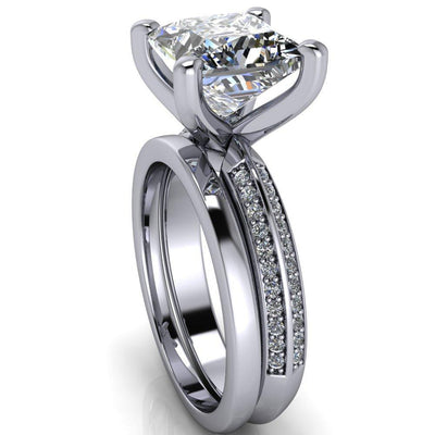 Priscilla Princess/Square Moissanite 4 Prong Double Channel Shank Engagement Ring-Custom-Made Jewelry-Fire & Brilliance ®