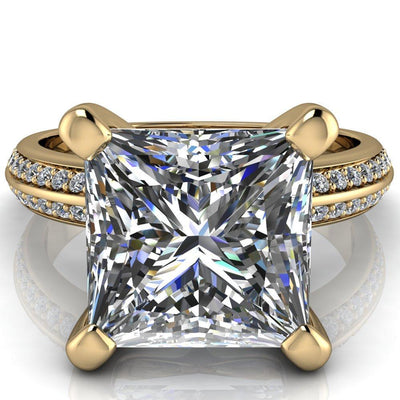 Priscilla Princess/Square Moissanite 4 Prong Double Channel Shank Engagement Ring-Custom-Made Jewelry-Fire & Brilliance ®