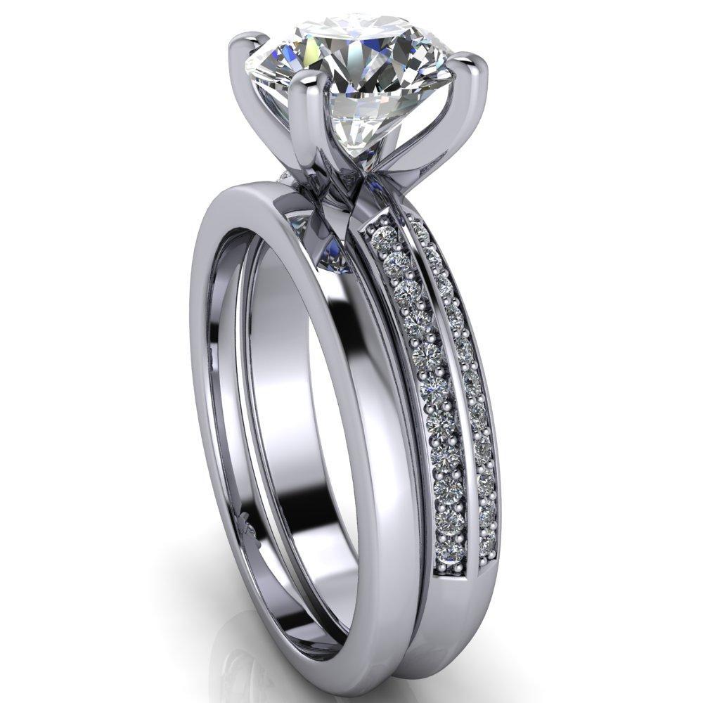 Priscilla Round Moissanite 4 Prong Double Channel Shank Engagement Ring-Custom-Made Jewelry-Fire & Brilliance ®