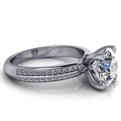 Priscilla Round Moissanite 4 Prong Double Channel Shank Engagement Ring-Custom-Made Jewelry-Fire & Brilliance ®