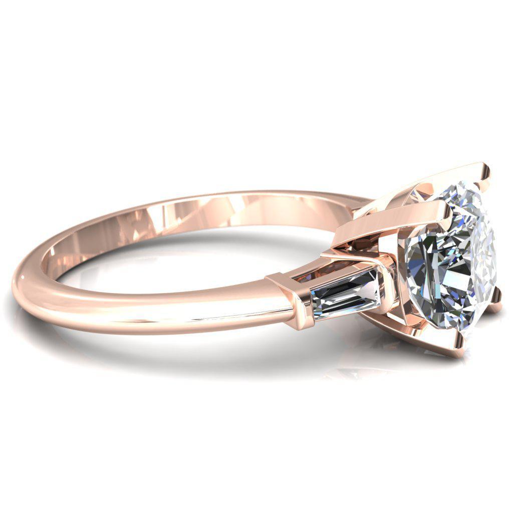 Quinn Cushion Moissanite 4 Prong Single Baguette Diamond Side Ring-Custom-Made Jewelry-Fire & Brilliance ®