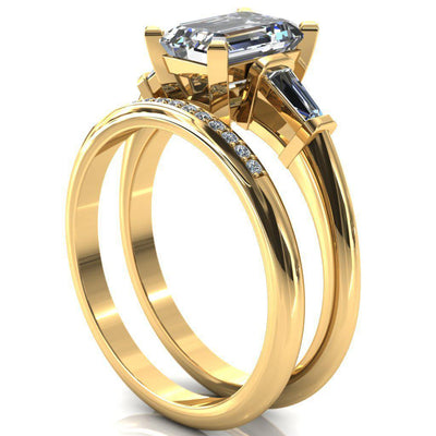 Quinn Emerald Moissanite 4 Prong Single Baguette Diamond Side Ring-Custom-Made Jewelry-Fire & Brilliance ®
