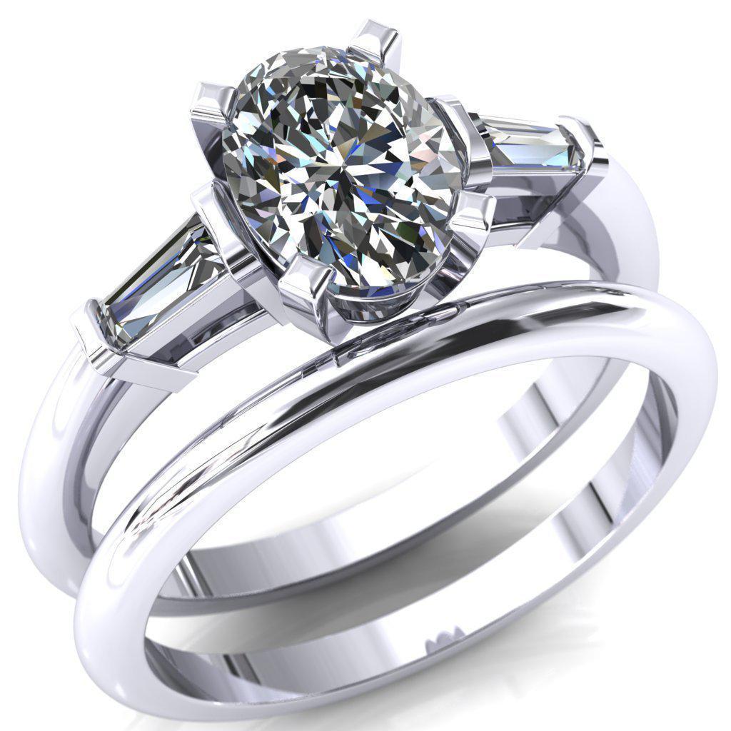 Quinn Oval Moissanite 4 Prong Single Baguette Diamond Side Ring-Custom-Made Jewelry-Fire & Brilliance ®