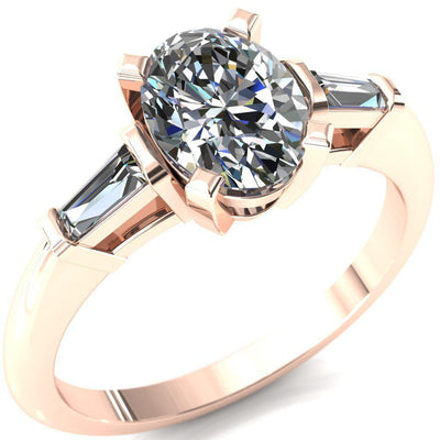 Quinn Oval Moissanite 4 Prong Single Baguette Diamond Side Ring-Custom-Made Jewelry-Fire & Brilliance ®