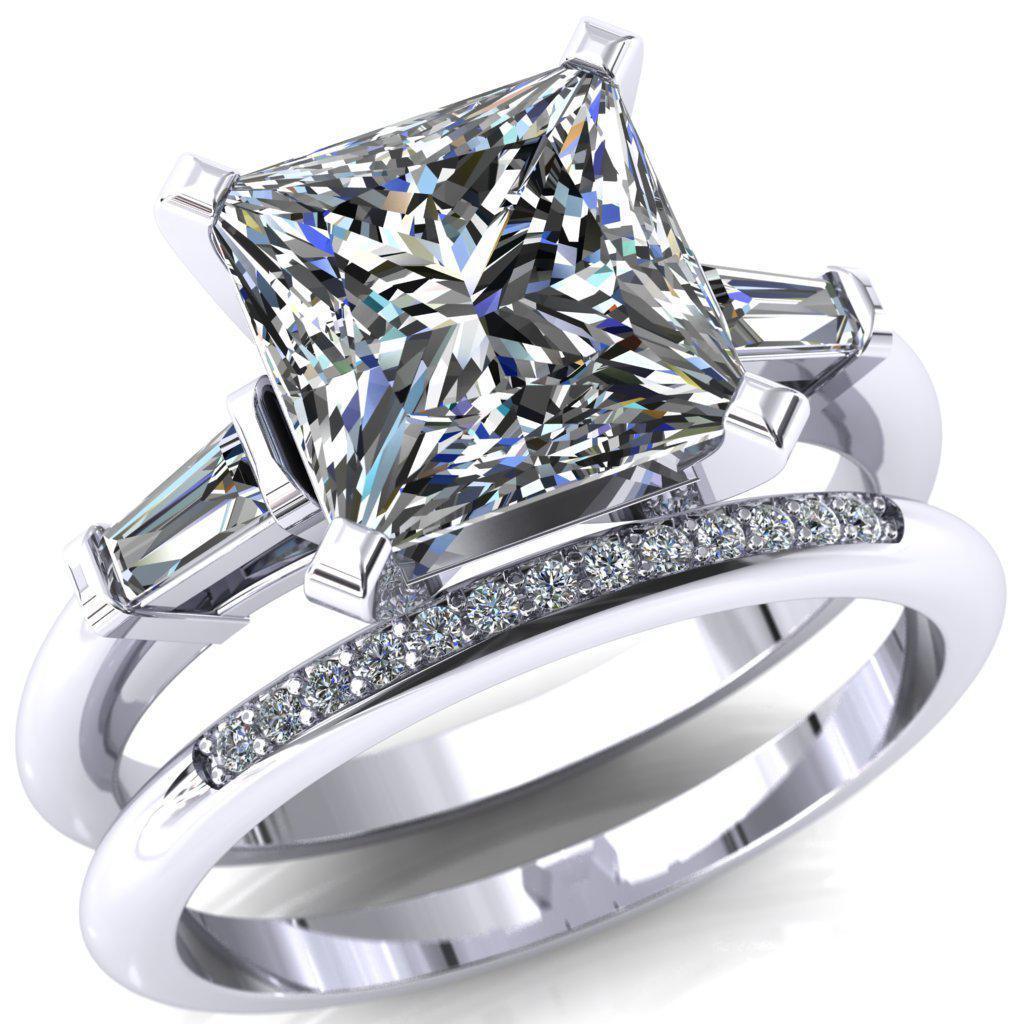 Quinn Princess/Square Moissanite 4 Prong Single Baguette Diamond Side Ring-Custom-Made Jewelry-Fire & Brilliance ®