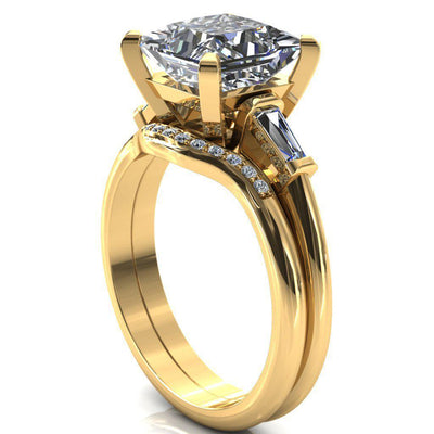 Quinn Princess/Square Moissanite 4 Prong Single Baguette Diamond Side Ring-Custom-Made Jewelry-Fire & Brilliance ®