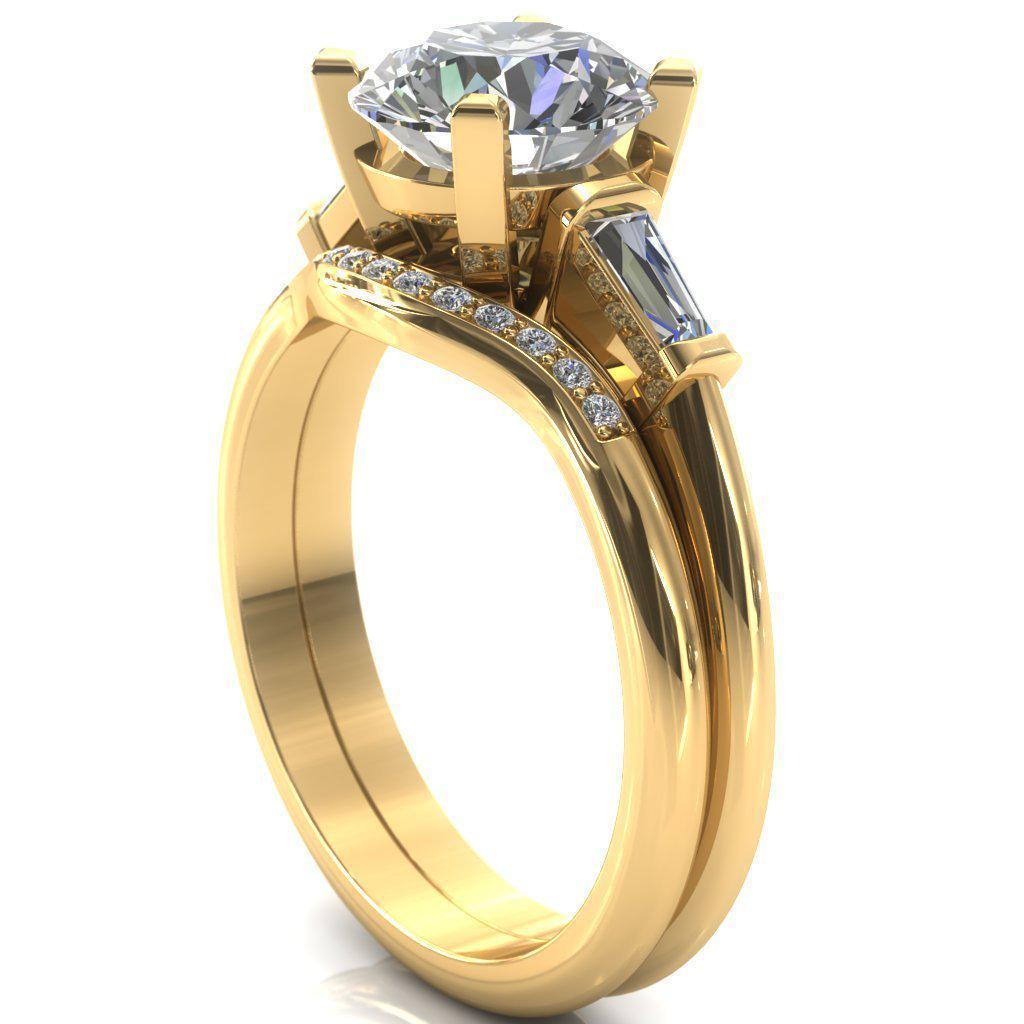 Quinn Round Moissanite 4 Prong Single Baguette Diamond Side Ring-Custom-Made Jewelry-Fire & Brilliance ®