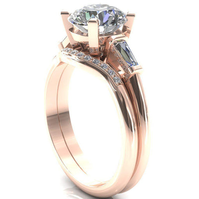 Quinn Round Moissanite 4 Prong Single Baguette Diamond Side Ring-Custom-Made Jewelry-Fire & Brilliance ®