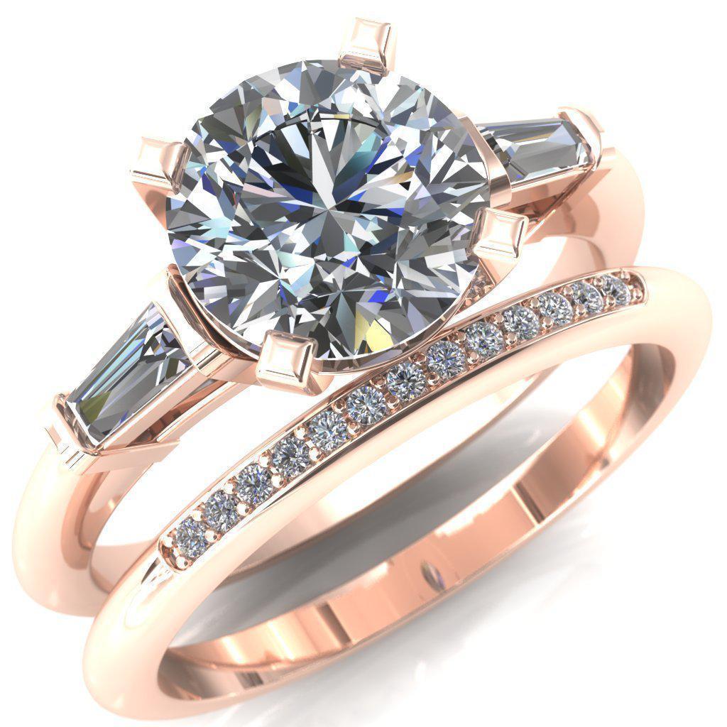 Quinn Round Moissanite 4 Prong Single Baguette Diamond Side Ring-Custom-Made Jewelry-Fire & Brilliance ®