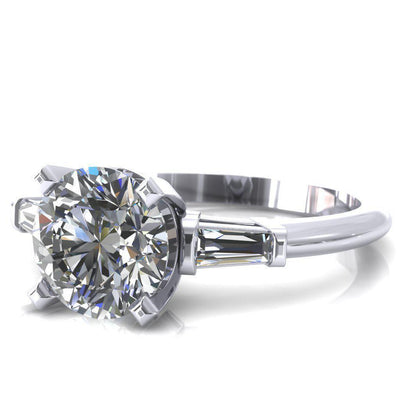 Quinn Round Moissanite 4 Prong Single Baguette Diamond Side Ring-Custom-Made Jewelry-Fire & Brilliance ®