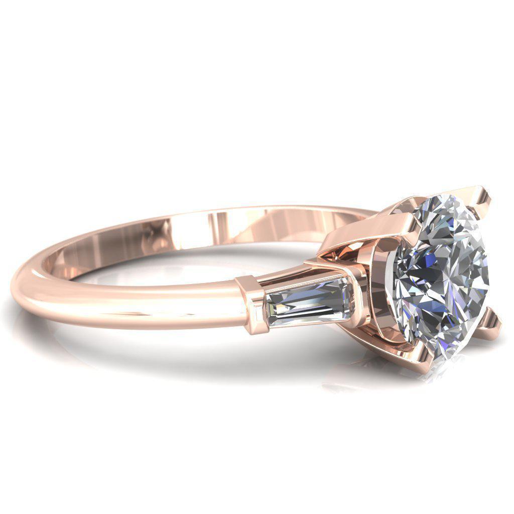 Quinn Round Moissanite 4 Prong Single Baguette Diamond Side Ring-Custom-Made Jewelry-Fire & Brilliance ®