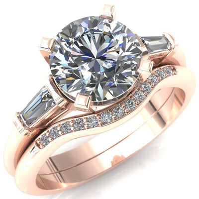 Quinn Round Moissanite 4 Prong Single Baguette Diamond Side Ring-Custom-Made Jewelry-Fire & Brilliance ®