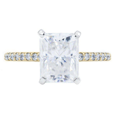 Radiant Crushed Ice Moissanite 4 Prongs Diamond Accent Ice Cathedral Solitaire Ring-Solitaire Ring-Fire & Brilliance ®