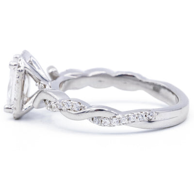Radiant Moissanite 14K White Gold Halo with Flushed Twist Diamond Shank Ring-Fire & Brilliance ® Creative Designs-Fire & Brilliance ®
