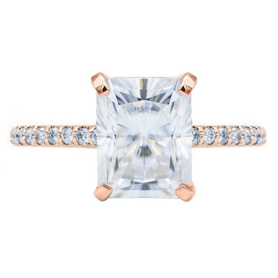 Radiant Moissanite 4 Prongs Diamond Accent Ice Cathedral Solitaire Ring-Solitaire Ring-Fire & Brilliance ®