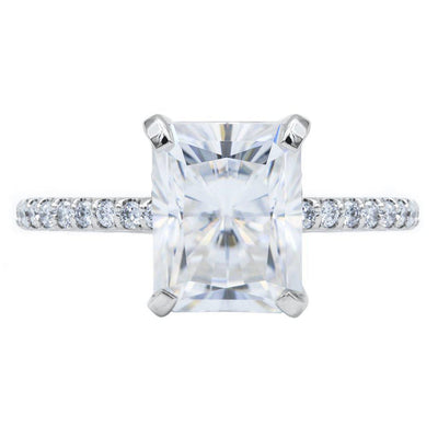 Radiant Moissanite 4 Prongs Diamond Accent Ice Solitaire Ring-Solitaire Ring-Fire & Brilliance ®