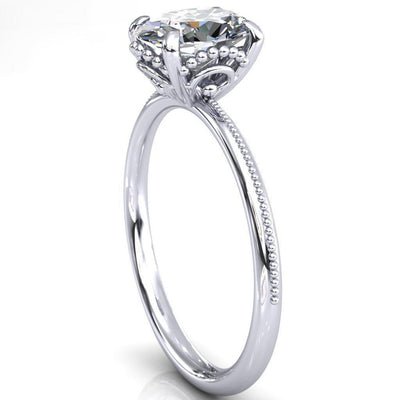 Rainbow Oval Moissanite Arches With Big Middle Spheres Engagement Ring-Custom-Made Jewelry-Fire & Brilliance ®