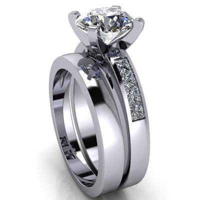 Reese Round Moissanite 4 Prong Princess Diamond Shoulder Cathedral Ring-Custom-Made Jewelry-Fire & Brilliance ®