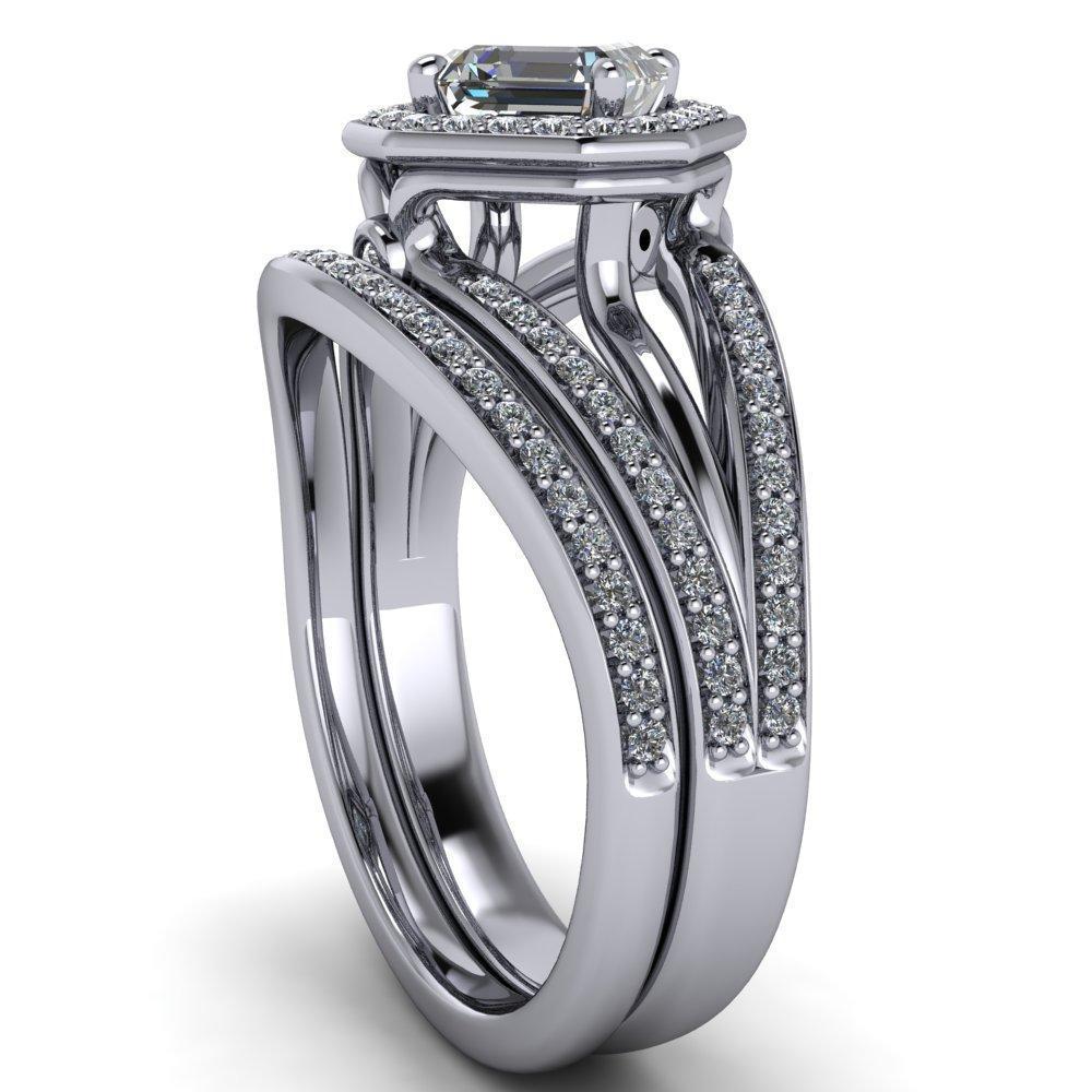 Reiss Asscher Moissanite Halo Split Diamond Shank Engagement Ring-Custom-Made Jewelry-Fire & Brilliance ®