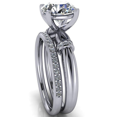 Renée Round Moissanite 4 Prong Diamond Shoulder Split Shank Set Ring-Custom-Made Jewelry-Fire & Brilliance ®