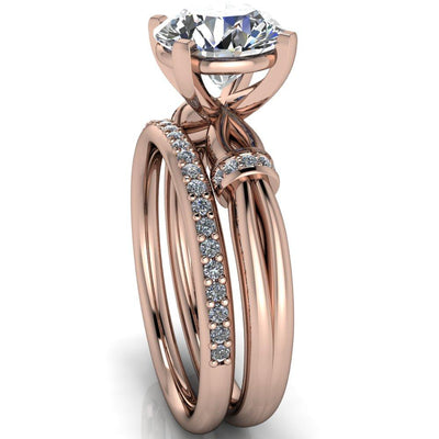 Renée Round Moissanite 4 Prong Diamond Shoulder Split Shank Set Ring-Custom-Made Jewelry-Fire & Brilliance ®