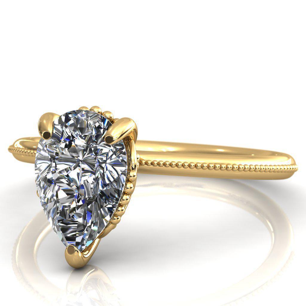 Renoir Pear Moissanite Milgrain Rainbow Arches Engagement Ring-Custom-Made Jewelry-Fire & Brilliance ®