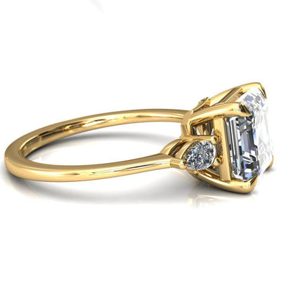 Robyn Asscher Moissanite 4 Claw Prong 2 Rail Basket Pear Sidestones Inverted Cathedral Engagement Ring-FIRE & BRILLIANCE