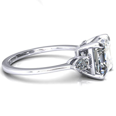 Robyn Asscher Moissanite 4 Claw Prong 2 Rail Basket Pear Sidestones Inverted Cathedral Engagement Ring-FIRE & BRILLIANCE