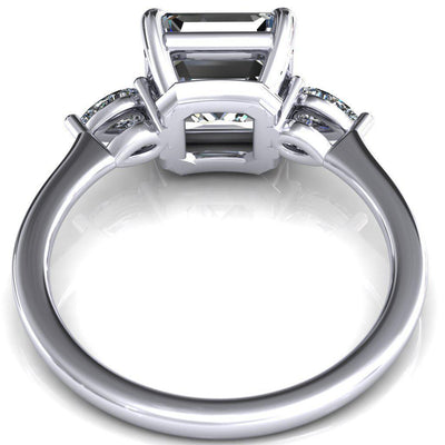 Robyn Asscher Moissanite 4 Claw Prong 2 Rail Basket Pear Sidestones Inverted Cathedral Engagement Ring-FIRE & BRILLIANCE